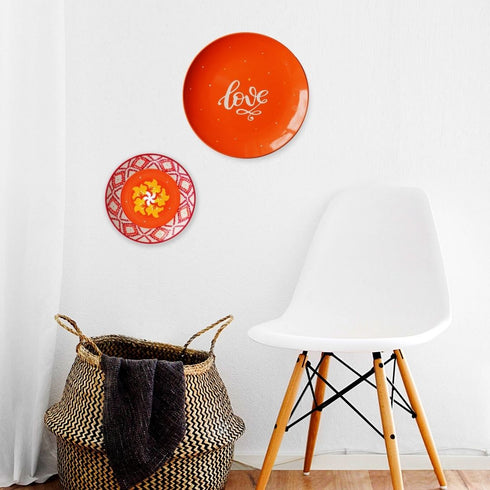 Wall Plate Decor - Orange Gallery Wall Decor - Floral Motif Home Decor - Photobooth Wall Decor - Wall Plate Set - Buy Online India - Free Delivery